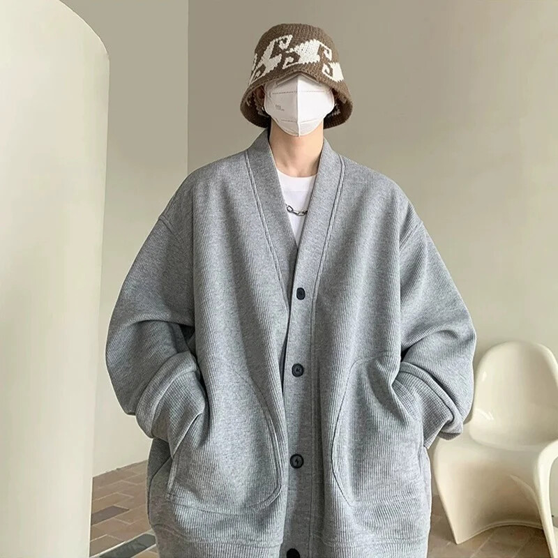 Jauns korejiešu modes vīriešu jakas 2024. gada rudens vienkrāsains Y2K ielas apģērbs, sporta krekli, ikdienišķs vintage, brīvas jakas vīriešu mētelis