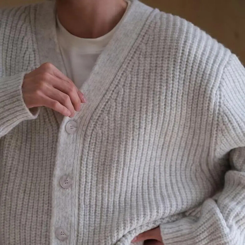 Téli ősz férfi kardigán pulóver vastag egysoros V nyakú gombokkal kötött pulóver kabát egyszínű elasztikus alkalmi pulóver