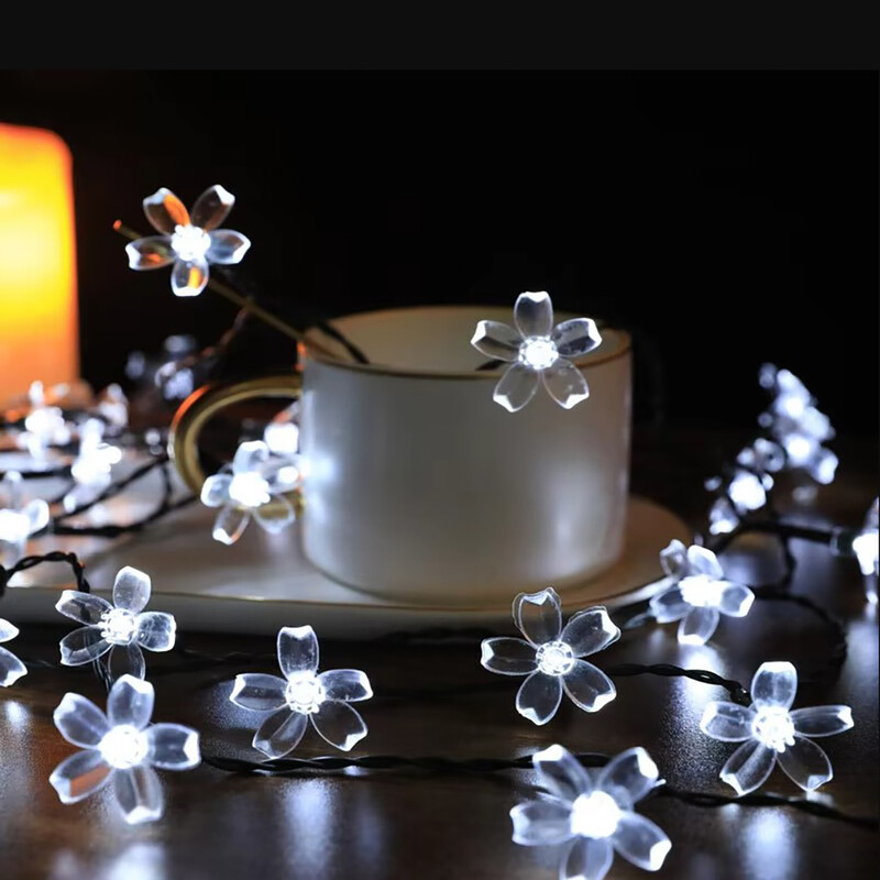 50 LED 7M napelemes fényfüzér antinárcisz női fény cseresznyevirág karácsonyi koszorú kültéri házikert dekoráció napenergia li