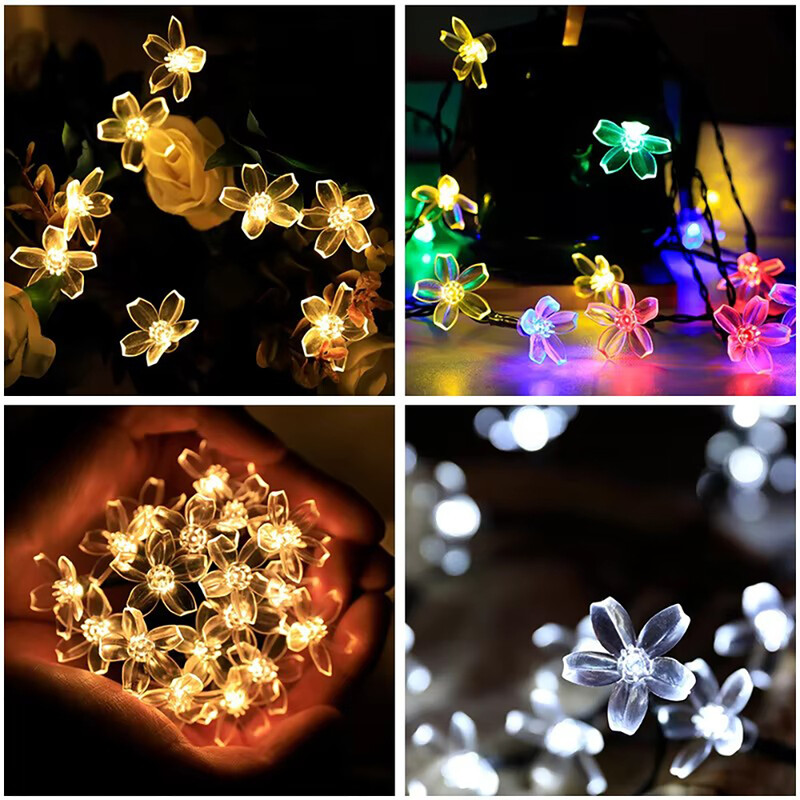 50 LED 7M napelemes fényfüzér antinárcisz női fény cseresznyevirág karácsonyi koszorú kültéri házikert dekoráció napenergia li