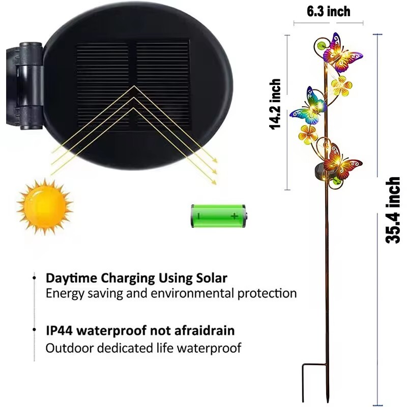 Újdonság LED napelemes lámpa Gyönyörű pillangós világítótest kültéri vízálló füves lámpa Kerti udvar dekoratív LED napelemes lámpa