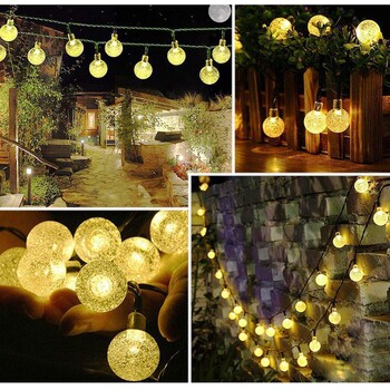 50 LED Solar String Lights Φωτάκια κήπου εξωτερικού χώρου Κρυστάλλινη μπάλα αδιάβροχη Χριστουγεννιάτικη γιρλάντα για διακόσμηση κήπου