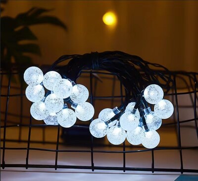 50 LED-es napelemes lámpasor kültéri kerti lámpák kristálygömb vízálló karácsonyi füzér kerti dekorációhoz