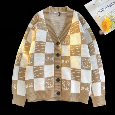 Meeste uus sügisene V-kaelusega kootud kardigan ruuduline kootud kampsun kampsun kampsun mantel Meeste mugav vaba vabaaja mantel Meeste