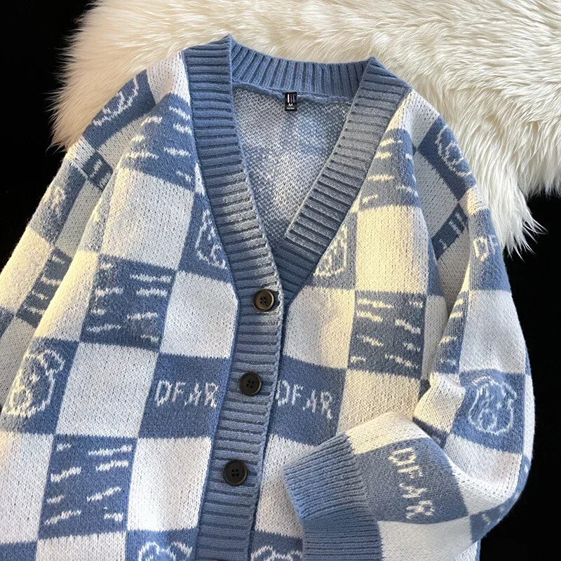 Meeste uus sügisene V-kaelusega kootud kardigan ruuduline kootud kampsun kampsun kampsun mantel Meeste mugav vaba vabaaja mantel Meeste
