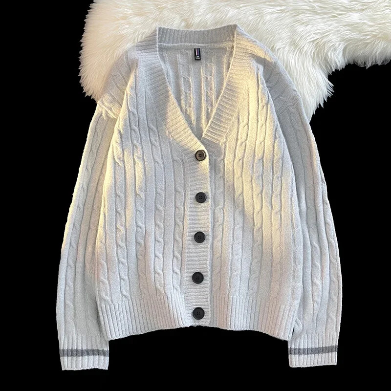 Vyriškas megztinis rudens ir žiemos megztinis V formos iškirpte, vienspalvis megztas megztinis susuktas gėlių mados prekės ženklas Laisvas laisvalaikio paltas ilgomis rankovėmis vyrams