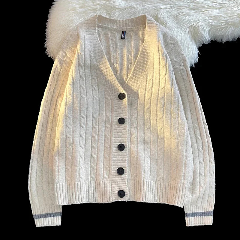 Vyriškas megztinis rudens ir žiemos megztinis V formos iškirpte, vienspalvis megztas megztinis susuktas gėlių mados prekės ženklas Laisvas laisvalaikio paltas ilgomis rankovėmis vyrams