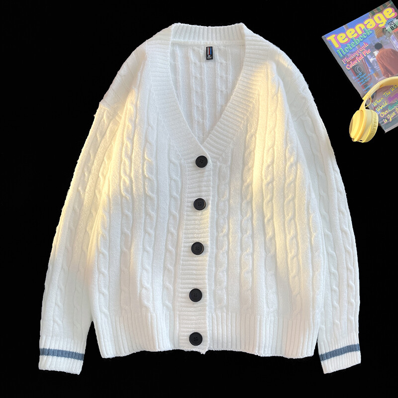 Vyriškas megztinis rudens ir žiemos megztinis V formos iškirpte, vienspalvis megztas megztinis susuktas gėlių mados prekės ženklas Laisvas laisvalaikio paltas ilgomis rankovėmis vyrams