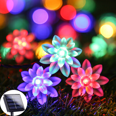 Rózsaszín napelemes fényfüzér LED-es kültéri vízálló fesztiválparti kerti dekorációs lámpák lótusz cseresznyevirág fényfüzér