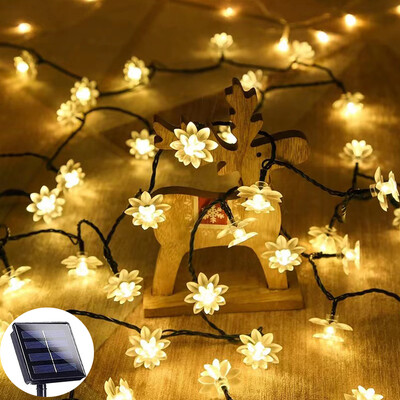 Rózsaszín napelemes fényfüzér LED-es kültéri vízálló fesztiválparti kerti dekorációs lámpák lótusz cseresznyevirág fényfüzér