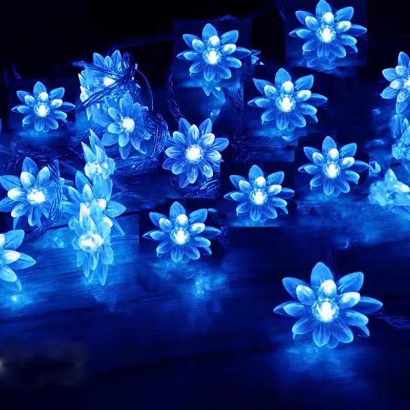 Rózsaszín napelemes fényfüzér LED-es kültéri vízálló fesztiválparti kerti dekorációs lámpák lótusz cseresznyevirág fényfüzér