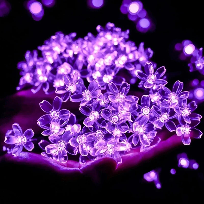 Rózsaszín napelemes fényfüzér LED-es kültéri vízálló fesztiválparti kerti dekorációs lámpák lótusz cseresznyevirág fényfüzér