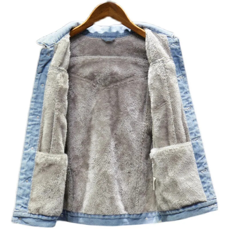 Stílusos farmer dzseki férfiaknak Divatos koreai stílusú karcsúsított meleg felső polár bélésű, vastagított őszi téli kabát