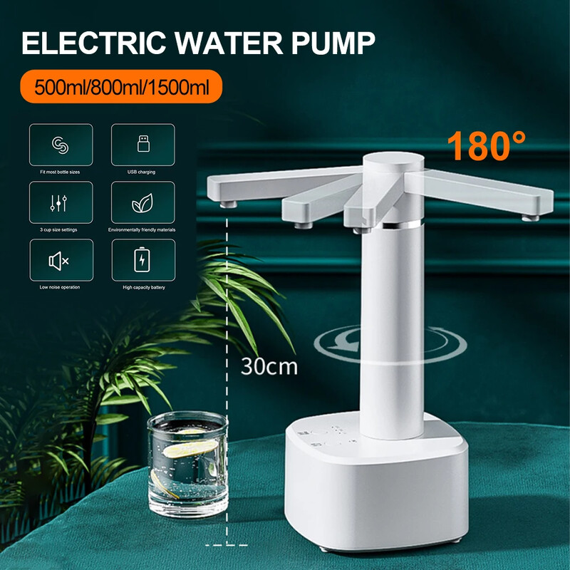 5 gallonos asztali vizespalack-adagoló automata vízpumpa USB töltő elektromos vízadagoló, automatikus kikapcsolás 1,5 m-es tömlővel