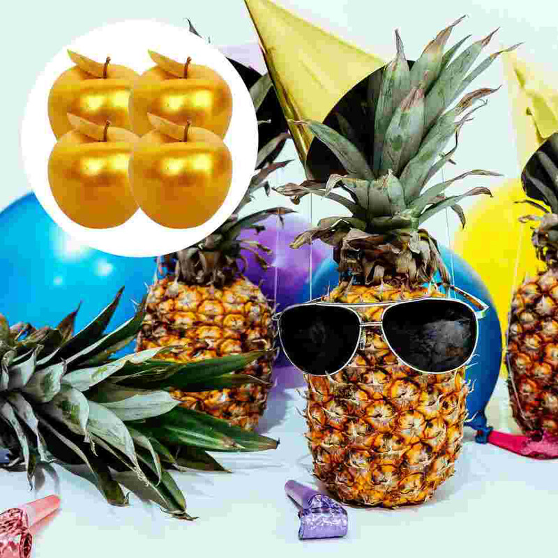 4 vnt. imituoti auksiniai tikroviški vaisių papuošalai Dirbtiniai obuoliai Dekoro augalai