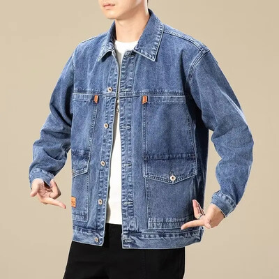Pavasario rudens džinsinė striukė vyrams 2023 m. Naujo stiliaus japoniška madinga prekės ženklo laisvai priglundanti, kelios kišenės darbo drabužiai