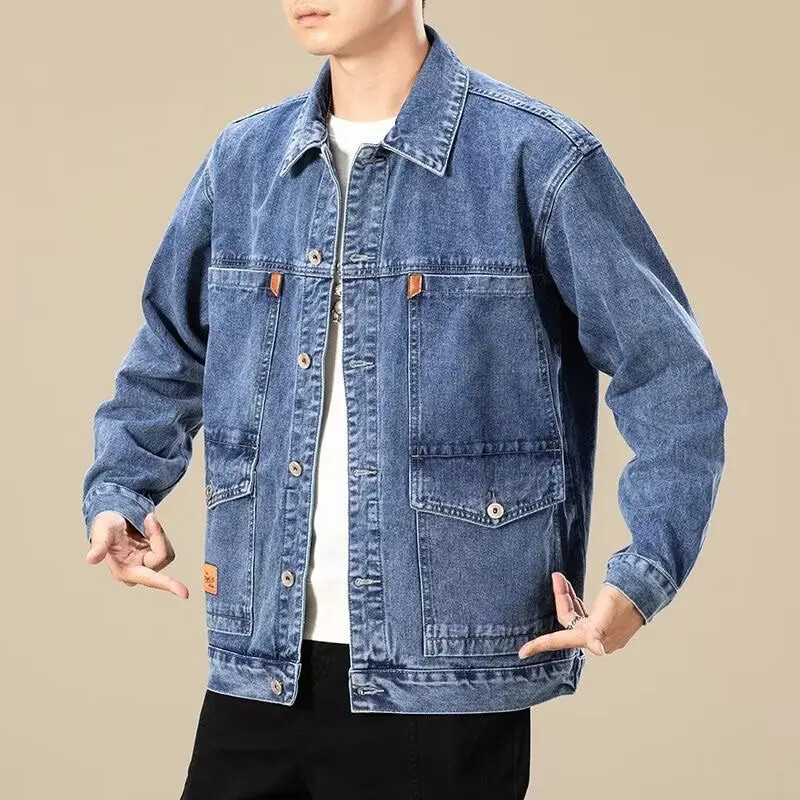 Pavasario rudens džinsinė striukė vyrams 2023 m. Naujo stiliaus japoniška madinga prekės ženklo laisvai priglundanti, kelios kišenės darbo drabužiai