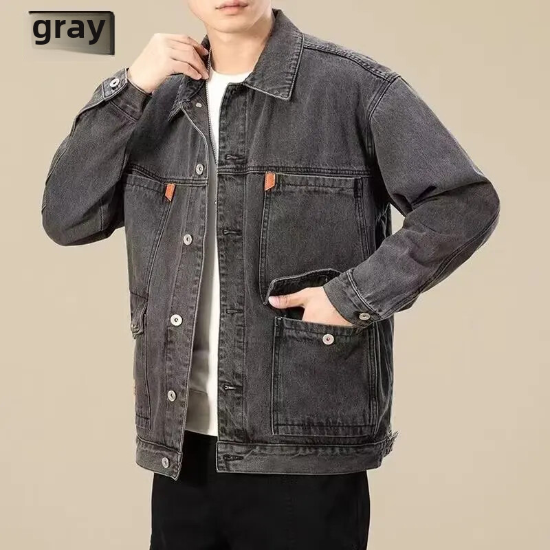 Pavasario rudens džinsinė striukė vyrams 2023 m. Naujo stiliaus japoniška madinga prekės ženklo laisvai priglundanti, kelios kišenės darbo drabužiai