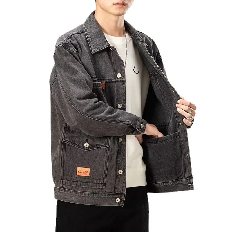 Pavasario rudens džinsinė striukė vyrams 2023 m. Naujo stiliaus japoniška madinga prekės ženklo laisvai priglundanti, kelios kišenės darbo drabužiai