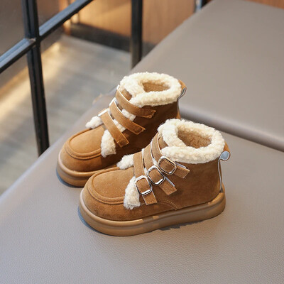 2024-es új lánycsizmák sokoldalú, puha, lélegző, csúszásmentes gyerekeknek divatos alkalmi hócsizmák horgos és hurkos csattal, egyszínű plüss