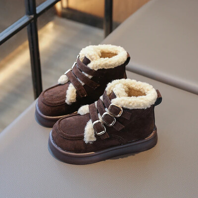 2024-es új lánycsizmák sokoldalú, puha, lélegző, csúszásmentes gyerekeknek divatos alkalmi hócsizmák horgos és hurkos csattal, egyszínű plüss