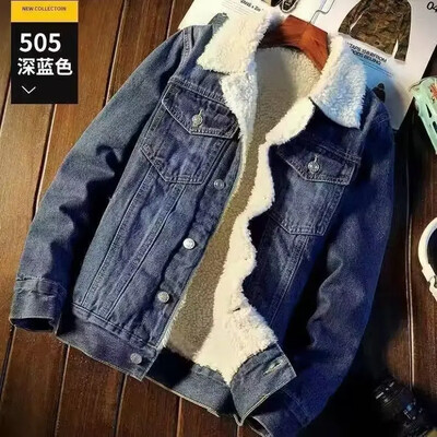 Žieminė vilna džinsinė striukė Vyriška pastorinta šilta šerpa džinsinė striukė