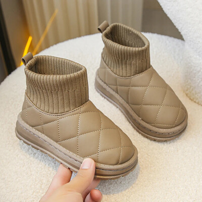 Gyerekcsizmák Zokni Stílusú Hócsizmák Lányok Rövid csizmák Gyerekek Aranyos Varrás Ősz Tél Új Meleg Pamut Cipők Fiúknak Unisex PU