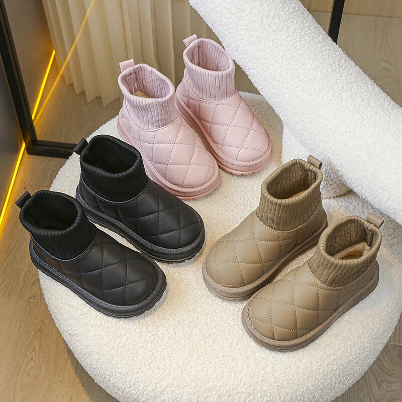 Gyerekcsizmák Zokni Stílusú Hócsizmák Lányok Rövid csizmák Gyerekek Aranyos Varrás Ősz Tél Új Meleg Pamut Cipők Fiúknak Unisex PU