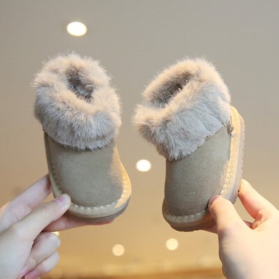 Kūdikių sniego batai Natūralios odos šilti batai mažiems vaikams, stori pliušiniai zomšiniai, apverstos žieminės vaikštynės