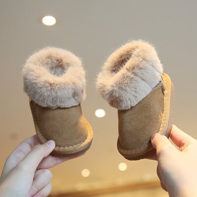 Kūdikių sniego batai Natūralios odos šilti batai mažiems vaikams, stori pliušiniai zomšiniai, apverstos žieminės vaikštynės