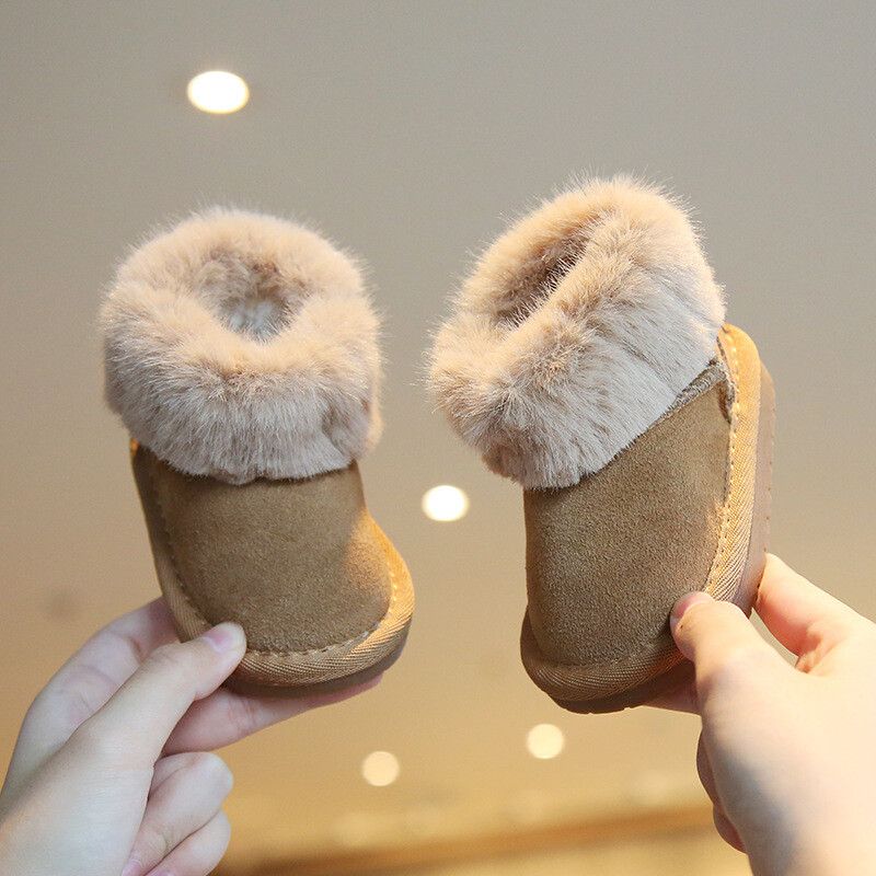 Kūdikių sniego batai Natūralios odos šilti batai mažiems vaikams, stori pliušiniai zomšiniai, apverstos žieminės vaikštynės