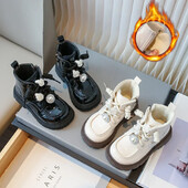 Botas Niña Kids divatos bokacsizmák téli meleg plusz pamut lánycsizmák gyöngy strasszos hercegnő Botas puha talpú gyerekcipők