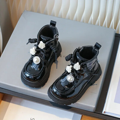 Botas Niña Kids divatos bokacsizmák téli meleg plusz pamut lánycsizmák gyöngy strasszos hercegnő Botas puha talpú gyerekcipők