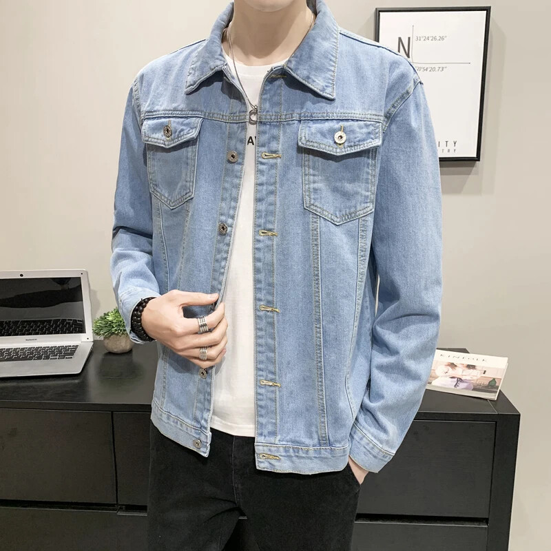 Tavaszi őszi farmer dzseki Férfi ruházat Korea Cowboy Egyszerű felsők Férfi szabadidő Bomber dzseki Alkalmi karcsú farmer kabát