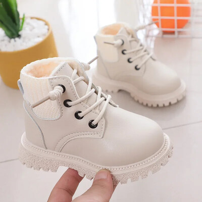 Kids Thicken Warm Snow Boots New Winter Baby Boys Αδιάβροχη αντιολισθητική εξωτερική σόλα από καουτσούκ Μποτάκια μέχρι τον αστράγαλο Δερμάτινα μποτάκια για μωρά