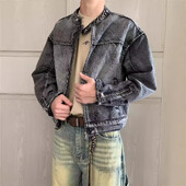 Džinsinė striukė Vyriška pavasario rudens aukščiausios klasės senovinis skalbimas, laisvo kirpimo laisvalaikio amerikietiško stiliaus striukė