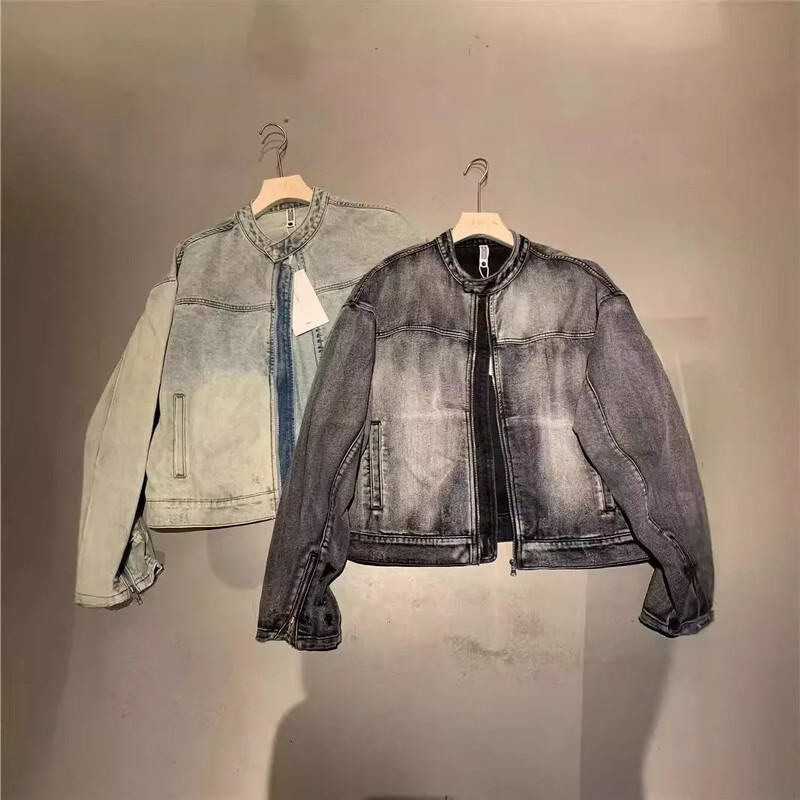 Džinsinė striukė Vyriška pavasario rudens aukščiausios klasės senovinis skalbimas, laisvo kirpimo laisvalaikio amerikietiško stiliaus striukė