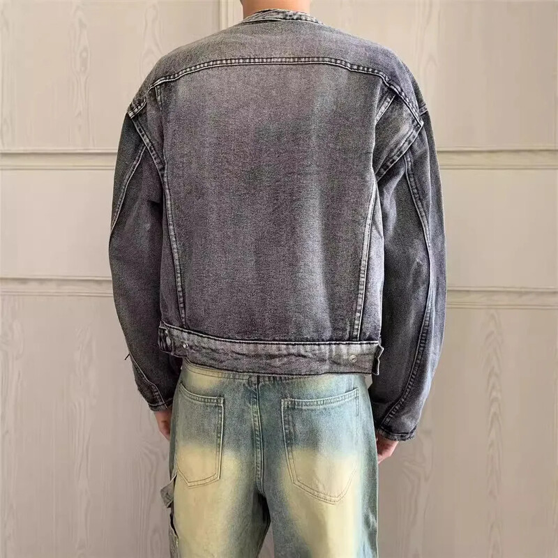Džinsinė striukė Vyriška pavasario rudens aukščiausios klasės senovinis skalbimas, laisvo kirpimo laisvalaikio amerikietiško stiliaus striukė