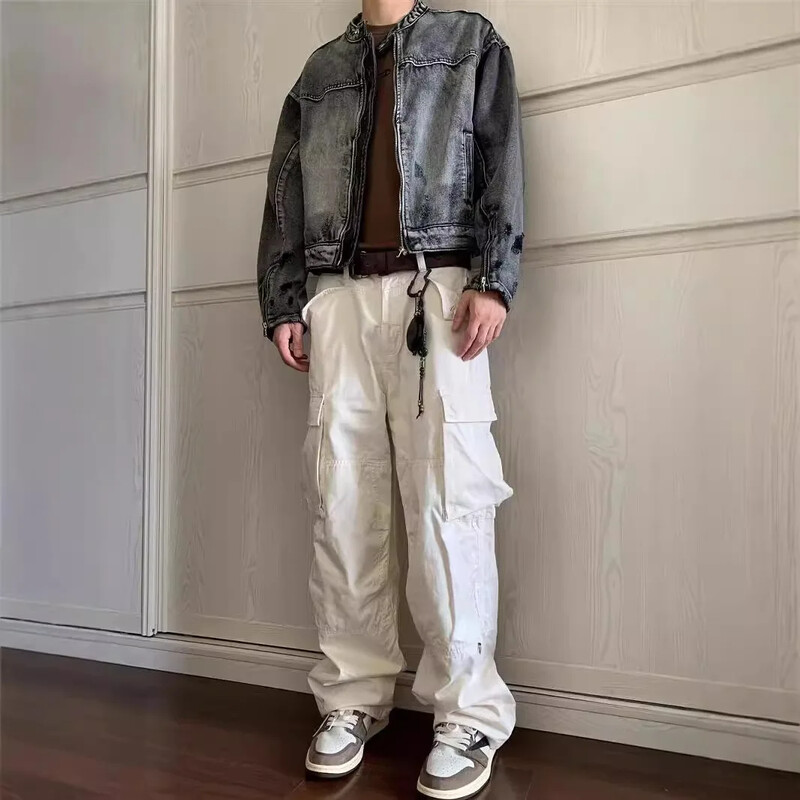 Džinsinė striukė Vyriška pavasario rudens aukščiausios klasės senovinis skalbimas, laisvo kirpimo laisvalaikio amerikietiško stiliaus striukė