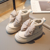 Gyermek téli cipők lányok 2023 divat Új aranyos nagy masni hercegnő vastag hócsizma gyerekeknek vastag meleg pamut cipő szabadtéri csizma