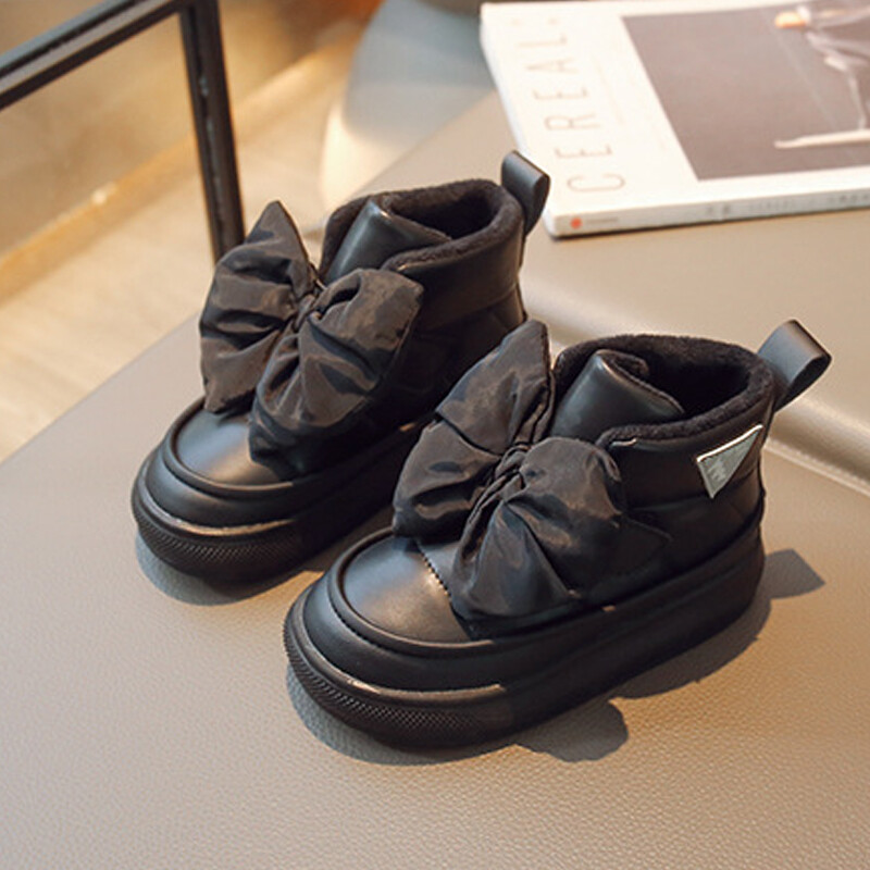 Gyermek téli cipők lányok 2023 divat Új aranyos nagy masni hercegnő vastag hócsizma gyerekeknek vastag meleg pamut cipő szabadtéri csizma