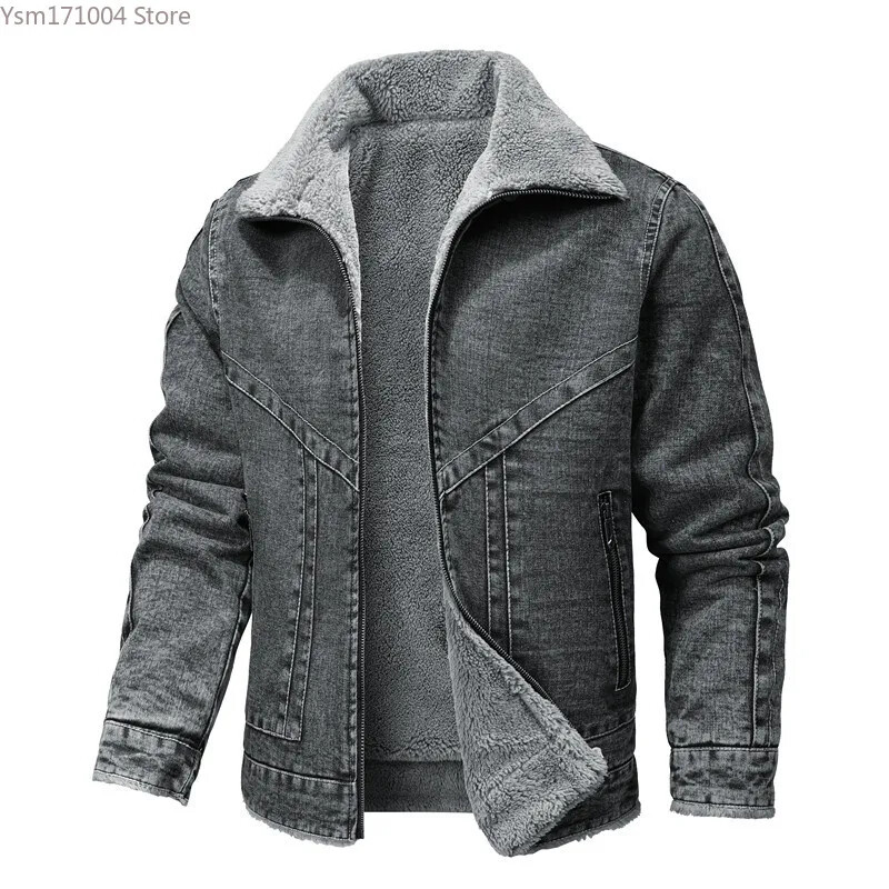 Téli férfi dzseki kiváló minőségű alkalmi feszes és meleg férfi pamut párnázott kabát pehelykabát hajtóka báránygyapjú vastagított farmer dzseki