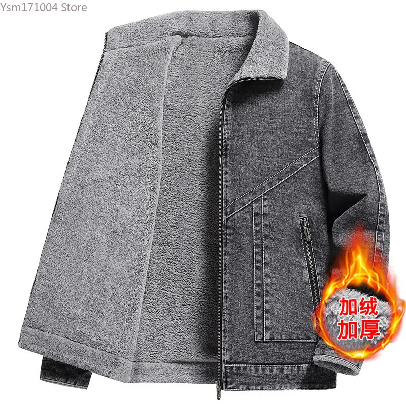 Téli férfi dzseki kiváló minőségű alkalmi feszes és meleg férfi pamut párnázott kabát pehelykabát hajtóka báránygyapjú vastagított farmer dzseki