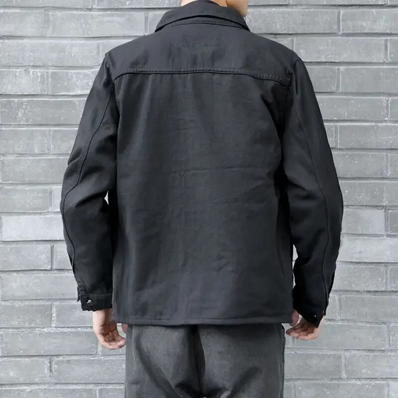 Vīriešu džinsa mēteļi, melni vintage vīriešu džinsa jaka japāņu pogas, ātra piegāde, zīmola korejiešu stila kovboju mode, valkāta jauna, G