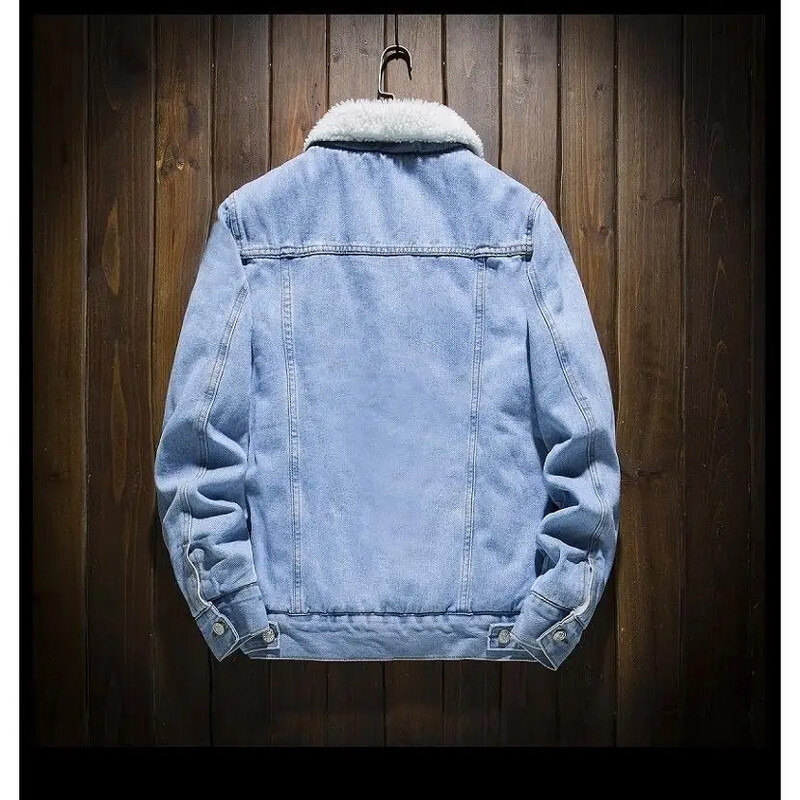 Biezināts ar vilnas oderi džinsa kokvilnas mētelis vīriešiem Moderns korejiešu stila brīvi pieguļošs kokvilnas polsterēta jaka ikdienas ziemas mode