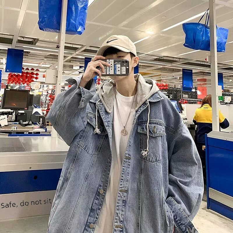 Vintage farmer dzseki kapucnis férfi divatos koreai stílusú laza alkalmi ruházat amerikai utcai stílusú Hooligan dzseki