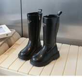 Lányok magas csizmák őszi téli gyerekek fekete csizmák lány oldalra cipzáras lányok divatos puha bőr csizma 22-31 méret