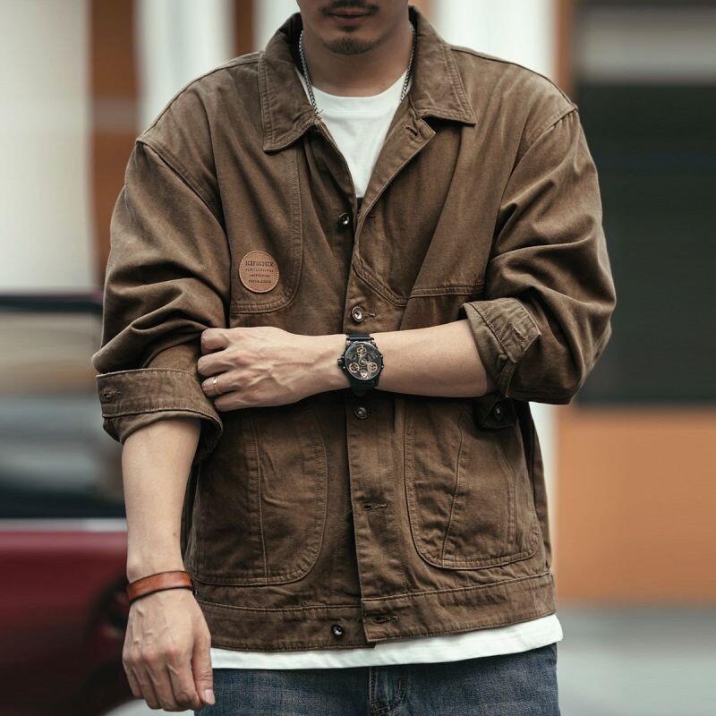 Vīriešu apģērbs 2024. gada pavasaris, rudens, moderns vintage izšuvums džinsa darba apģērbs jakas Y2K vīriešu ikdienas ielas apģērbs, brīvs virsdrēbes mēteļi
