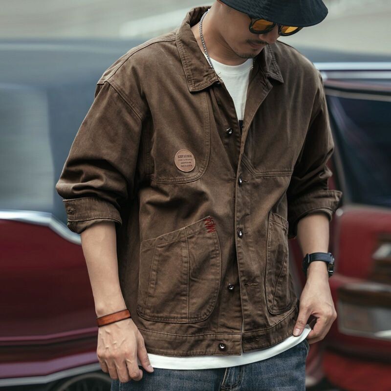 Vīriešu apģērbs 2024. gada pavasaris, rudens, moderns vintage izšuvums džinsa darba apģērbs jakas Y2K vīriešu ikdienas ielas apģērbs, brīvs virsdrēbes mēteļi