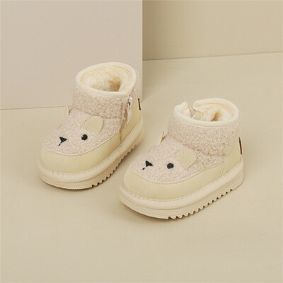 2023-as új téli baba hócsizma bőr aranyos báránymintás fiú cipő meleg plüss puha talp divatos kisgyermek lány csizma 15-25